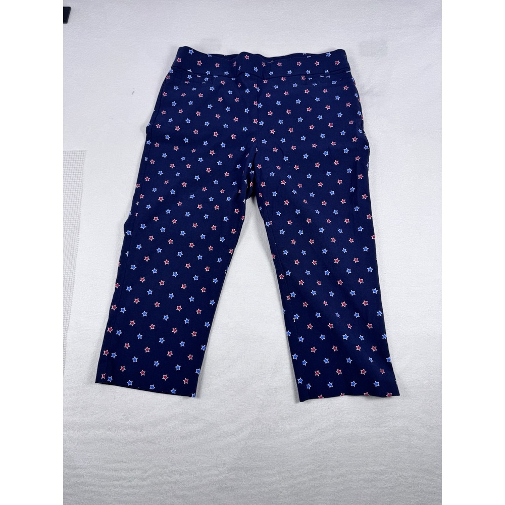 Kim Rogers Womens Capri Pants Size 12 Navy Blue Red White Stars Patriotic Star